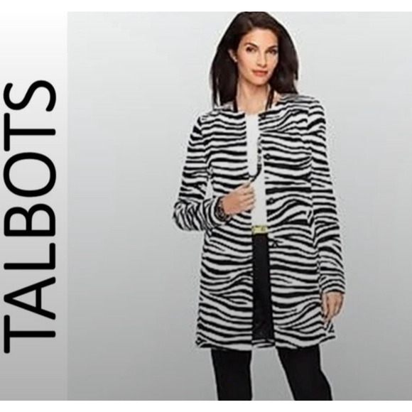 Talbots Trench Coat Jacket Womens Size 14 Zebra Collarless Blazer Duster NWT - Picture 1 of 9